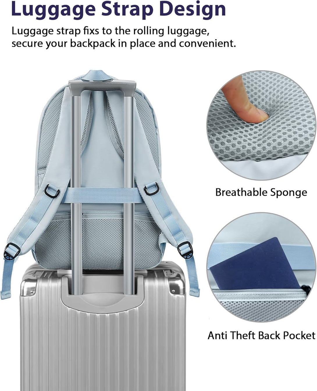 MATEIN Laptop Backpack Women, 17 Inch Big Work Bags with USB Charging Port for Nurses, Water Resistant Travel Backpack TSA Approved, Stylish Daypack College Bag for Women, Haze Blue