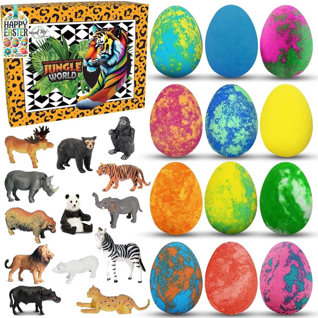 Bath Bombs for Kids with Surprise Inside- 12 Pk Kids Bath Bombs with Jungle Toys, Organic, Natural, Skin-Moisturizing Bubble Bathbombs. Birthday Gifts for Boys, Girls, Toddlers