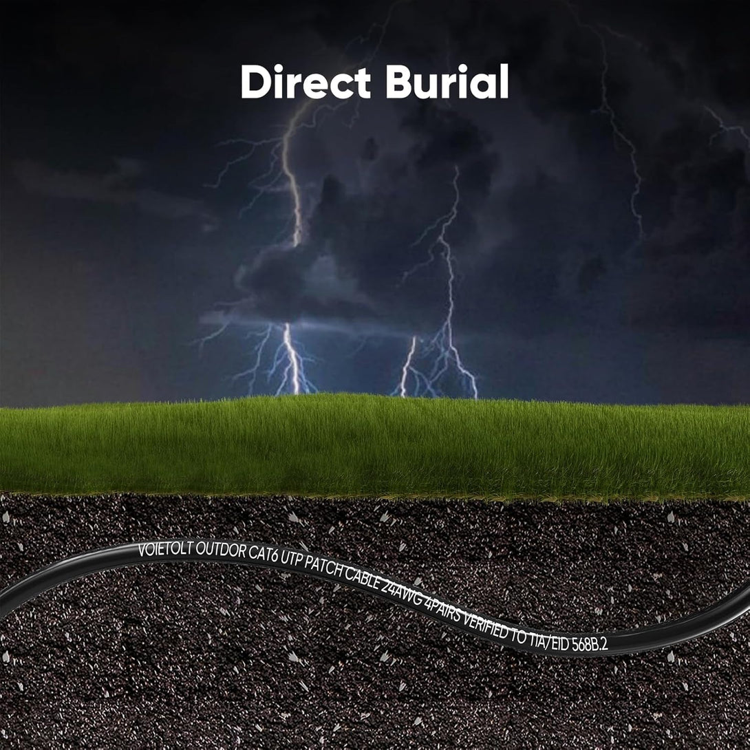 Cat 6 Outdoor Ethernet Cable 150 Ft, 24AWG 10Gbps Cat6 Cable Cord Waterproof Direct Burial LLDPE UV Jacket, Internet Network Cable with 40 Ties Support Cat6 Cat5E Cat5, CCA, UTP for PC