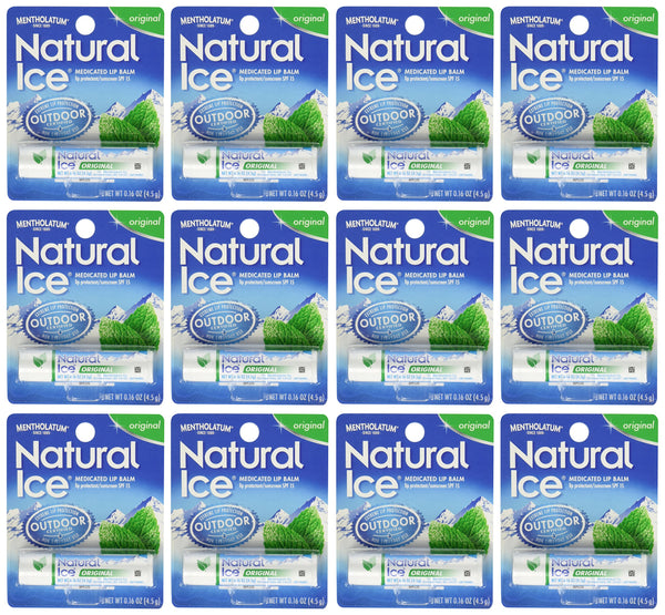 Mentholatum Natural Ice Medicated Lip Protectant Sunscreen, 0.16 Ounce (Pack of 12)