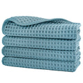 POLYTE 430 GSM Microfiber Lint Free Washcloth Face Towel, 13 x 13 in, 4 Pack (Waffle Weave) Green