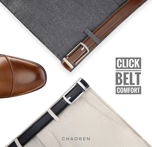 CHAOREN Click Belt for Men 2 Pack - Mens Dress Belt 1 1/4" in Packing Box - Design Belt Meet Almost Any Occasion and Outfit