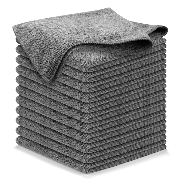 USANOOKS Microfiber Cleaning Cloth Grey - 12 Pcs (12.5"X12.5") - High Performance - 1200 Washes, Ultra Absorbent Microfiber Towel Weave Grime &
