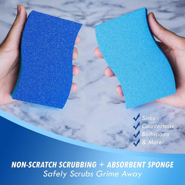 Elitra Essentials Scrubber Sponge, Non-Scratch Hydrophilic Foam Technology - Odor Resistant, Curved Grip, Dual-Sided Foam & Acrylic Grain Surface,