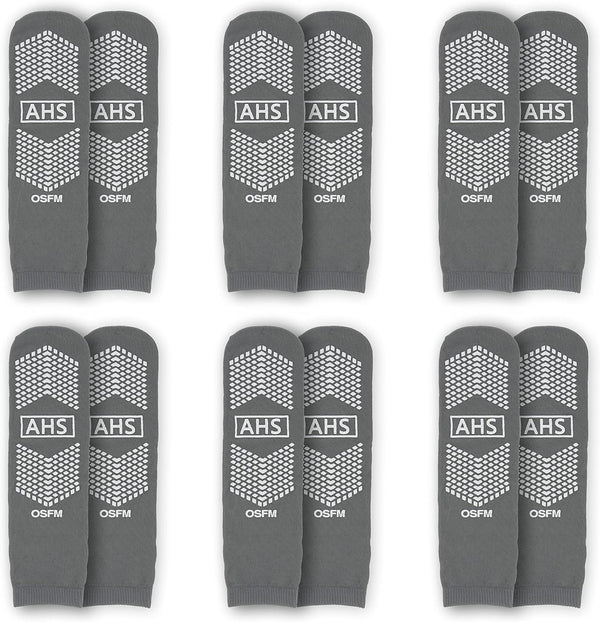 Grippy Socks | Gray One Size Fits Most Non Skid Socks | 6 Pairs of Anti-Slip Socks