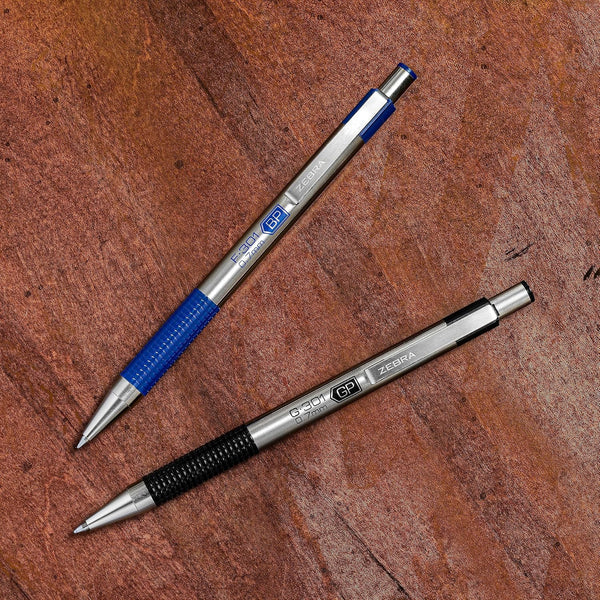 Zebra Pen F-301 Retractable Ballpoint Pen, Stainless Steel Barrel, Fine Point, 0.7Mm, Blue Ink, 2-Pack (27122)