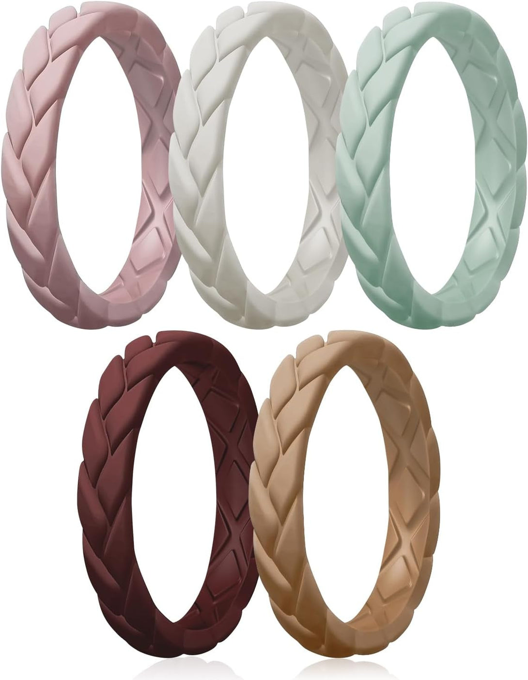 Egnaro Silicone Wedding Rings for Her, Women'S Rubber Bridal Sets Thin Bands, Stackable Leaves Braided Design with Breathable Grooves Workout Accessories