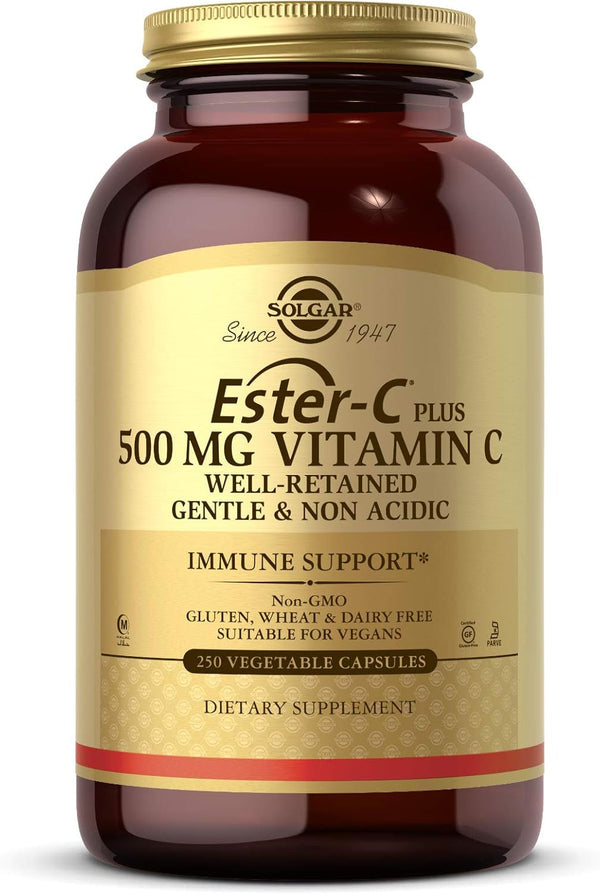 Solgar Ester-C plus Vitamin C (Ascorbate Complex) - Gentle & Non Acidic - Antioxidant & Immune Support - Non GMO, Vegan, Gluten Free, Kosher - Berry, Standard Packaging, 250 Count