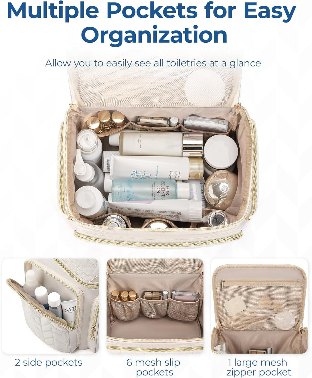 BAGSMART Travel Toiletry Bag, Large Wide-Open Travel Bag for Toiletries, Makeup Cosmetic Travel Bag with Handle-Black