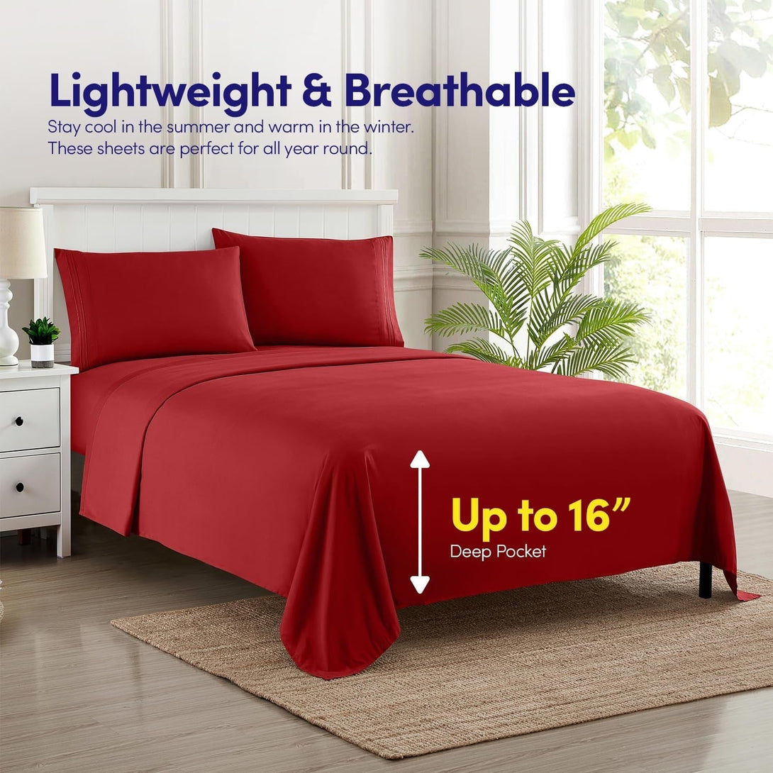 1500 Supreme Collection Bed Sheet Set - Extra Soft, Elastic Corner Straps, Deep Pockets, Wrinkle & Fade Resistant Hypoallergenic Sheets Set, Luxury Hotel Bedding, Queen, Red