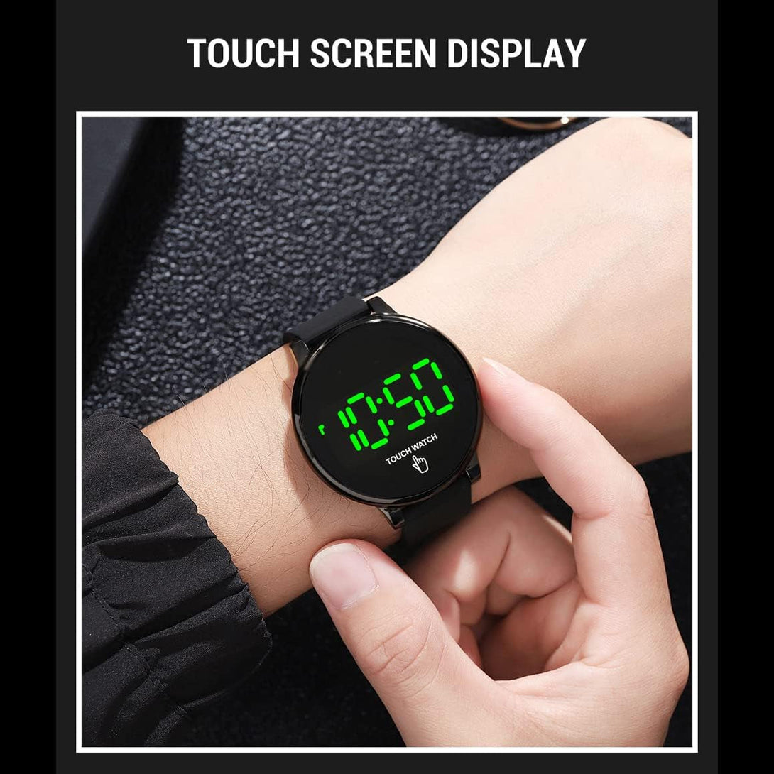 TOOCAT Fashion Touch LED Digital Watch Outdoor 50M Waterproof Rubber Bands Wristwatch for Men Women Teens Students (Black-Led Touch)