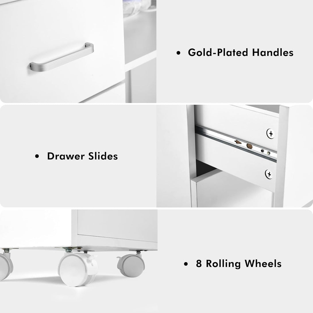 Artist Hand Manicure Table, Nail Table, Storage Rack,Nail Station, Wooden Drawers, Nail Desk, Beauty Workstation, Wrist Cushion, Nail Table, Lockable Wheels