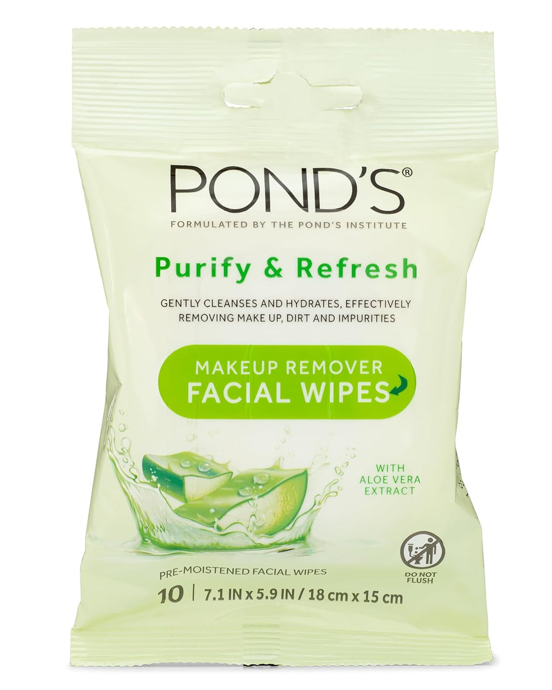 Pond'S Purify & Refresh Facial Wipes with Aloe Vera, Makeup Remover, Gently Cleanses and Hydrates, Pre Moistened, 10 Count, 4-Pack (40 Wipes)