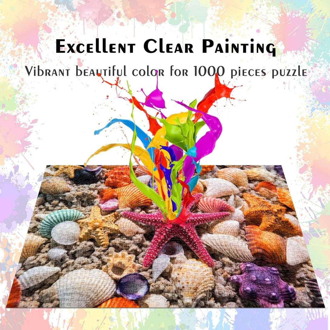 HUADADA Jigsaw Puzzles for Adults 1000 Pieces, Beach Shells Interlock Perfectly Letter on Back No Dust, Home Decor Birthday Party Toy for Men Women Elders Seniors (27.5"X19.6"), 1:1 Poster