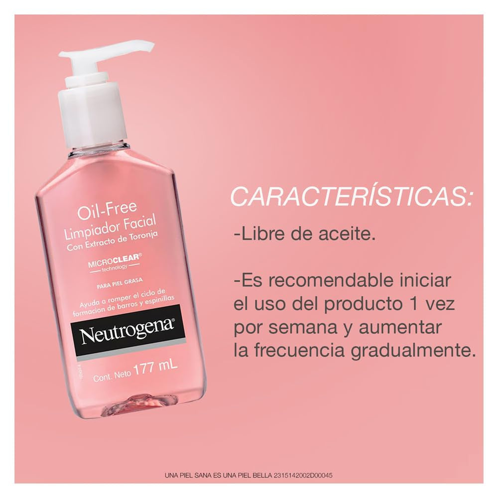 Neutrogena Oil-Free Pink Grapefruit Pore Cleansing Acne Wash and Daily Liquid Facial Cleanser with 2% Salicylic Acid Acne Medicine and Vitamin C, 6 Fl. Oz
