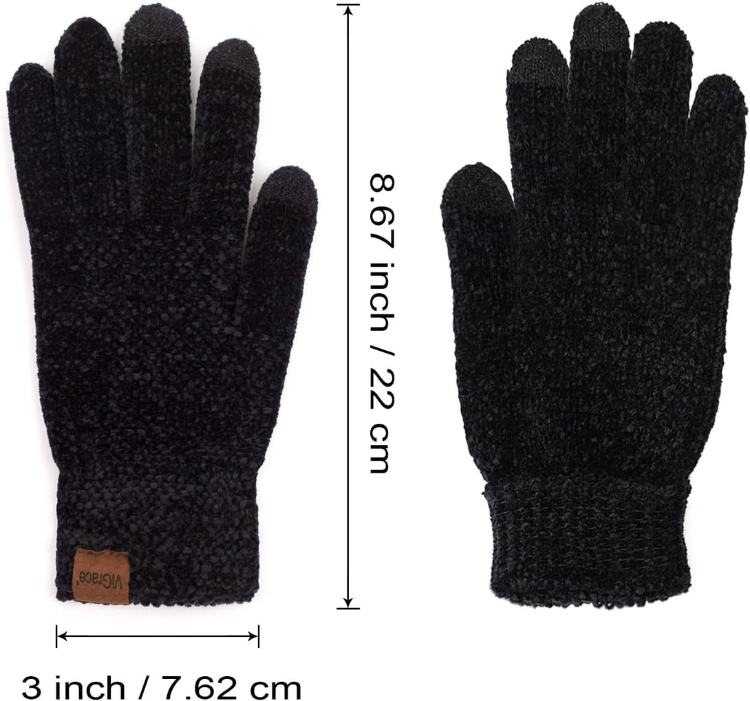 Vigrace Winter Touchscreen Gloves for Women Chenille Warm Knit with 3 Touch Screen Fingers Texting Elastic Cuff Thermal Glove