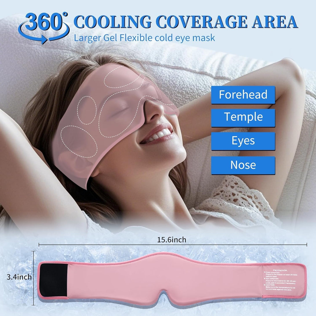 2 Pack Cooling Gel Eye Mask - Puffy Eyes, Dark Circles, Migraine Relief, FACEMOON Reusable Sleep Mask for Ice Cold Compress, Long Lasting Comfort for Dry Eyes, Stress Relief(Black,Pink)