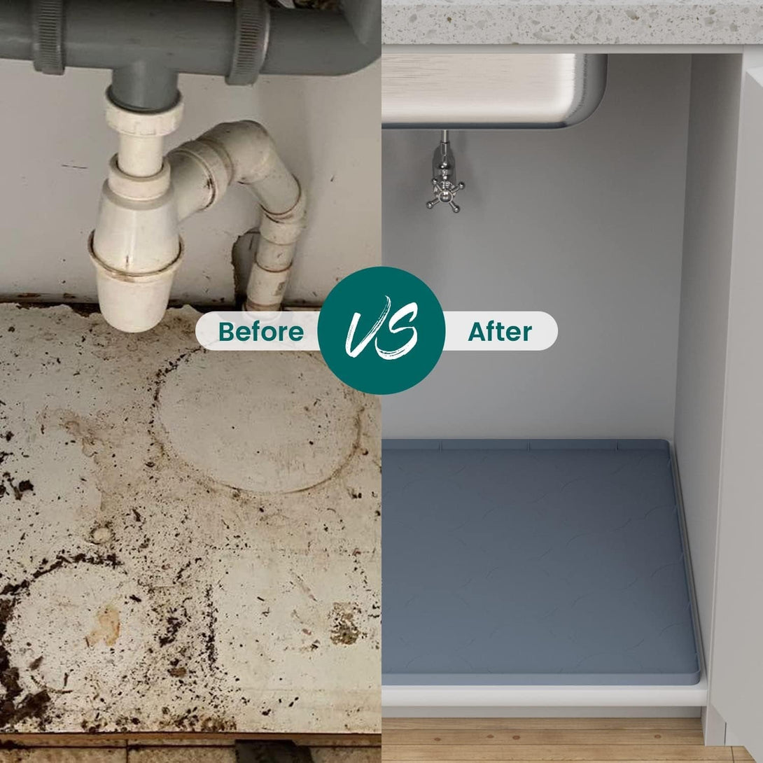 Under Sink Mat, 34" X 22" Silicone Kitchen Cabinet Tray, Waterproof & Flexible under Sink Liner for Kitchen Bathroom and Laundry Room