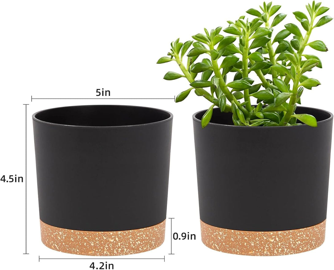 QCQHDU 5 Inch Plant Pot, 2 Pack Planters for Indoor Plants with Drainage Holes & Saucer, Outdoor Flower Pots Home Garden Modern Decor