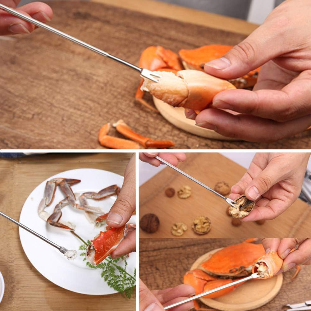 Lobster Crackers and Picks Set, 8Pcs Crab Leg Cracker Tools - Stainless Steel Seafood Crackers & Forks Nut Cracker Set & Storage Bag - Dishwasher Safe Thanksgiving Christmas Gifts