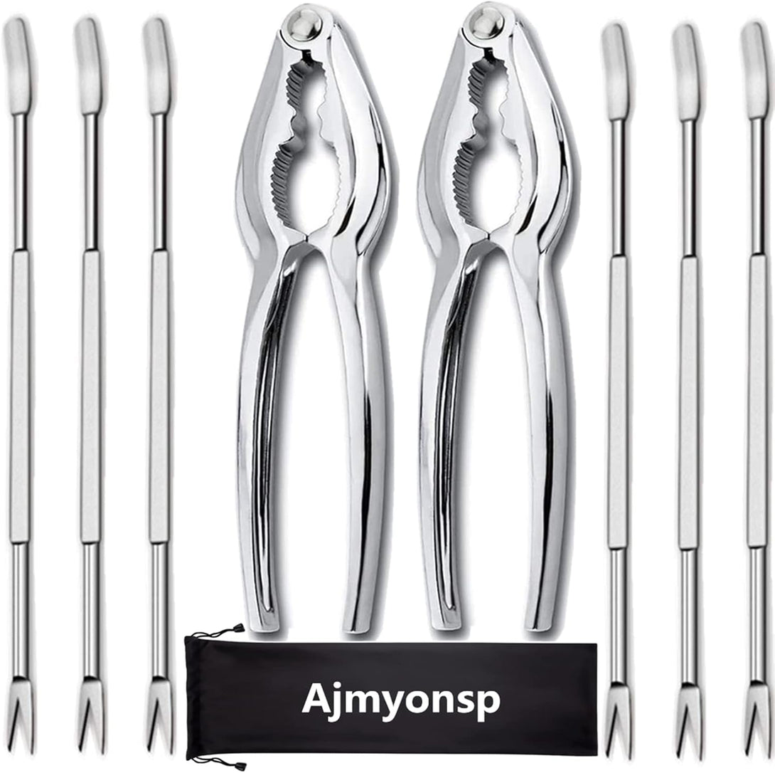 Lobster Crackers and Picks Set, 8Pcs Crab Leg Cracker Tools - Stainless Steel Seafood Crackers & Forks Nut Cracker Set & Storage Bag - Dishwasher Safe Thanksgiving Christmas Gifts