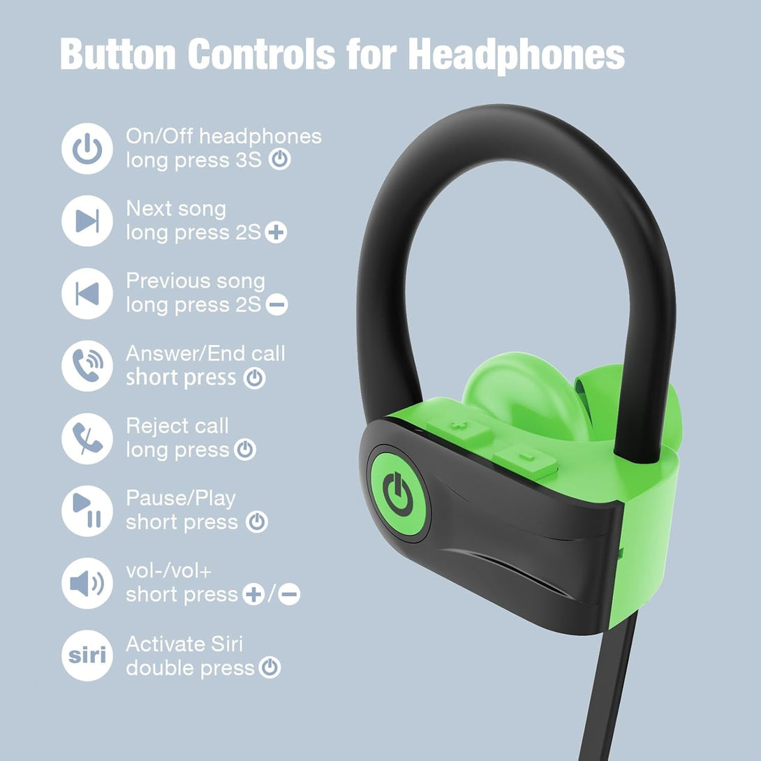 Boean Wireless Workout Headphones Bluetooth 5.3 with IPX7 Rating - 16 Hour Battery Life for Men & Women