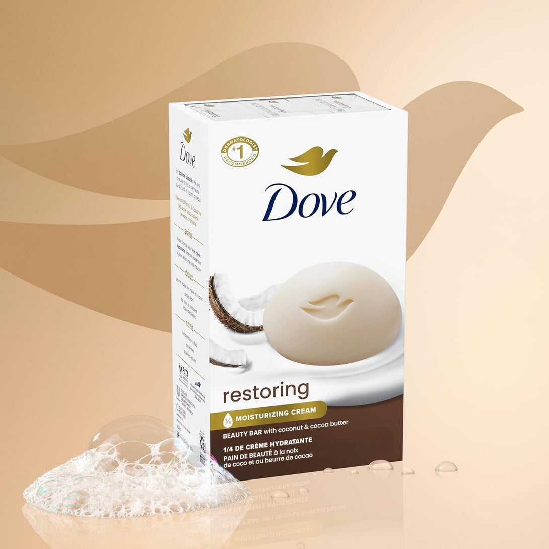 Dove Beauty Bar Soap Restoring Coconut & Cocoa Butter 6 Count for Restored Skin, Nourishes Skin 3.75 Oz