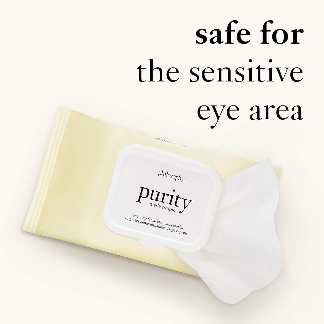 Philosophy Purity Made Simple One-Step Facial Cleansing Cloths - Easily Removes Makeup, Dirt & Oil on the Go - Skin Is Left Clean and Comfortable with No Rinsing Needed - 30 Ct.