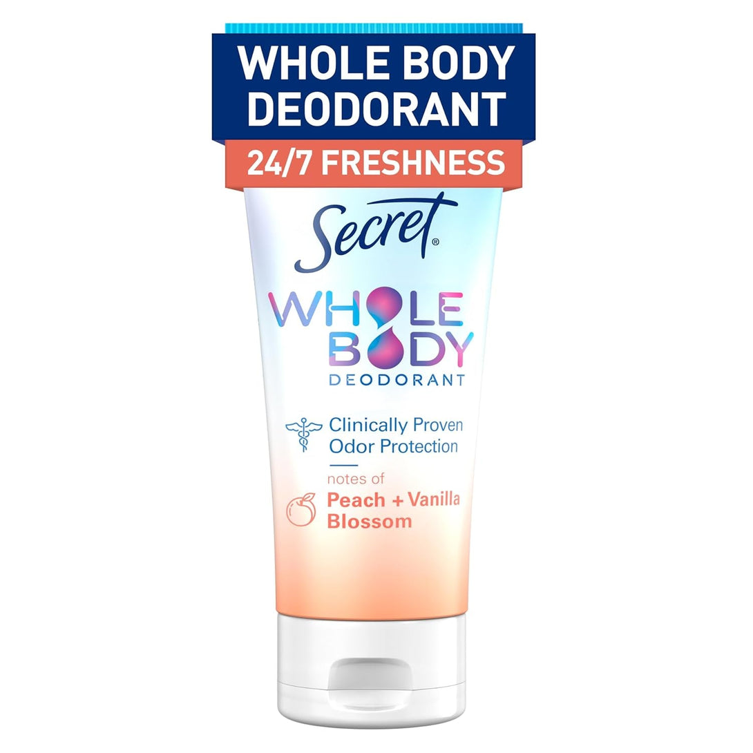 Secret Whole Body Deodorant Cream for Women, Peach & Vanilla Blossom Scent, Aluminum Free Deodorant, 72 HR Odor Protection, 3.0 Oz