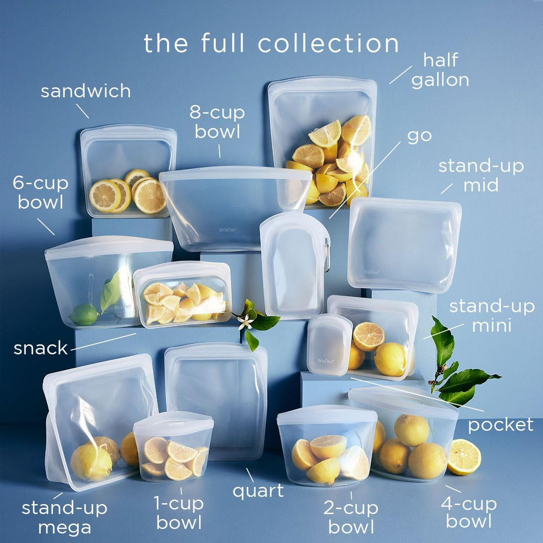 Stasher Premium Silicone Reusable Food Storage Bags, 2-Pack, Clear, Multi-Use Food Storage Bags, Lunch Bag, Travel Containers, BPA Free, Leak-Free, Dishwasher-Safe, Eco-Friendly