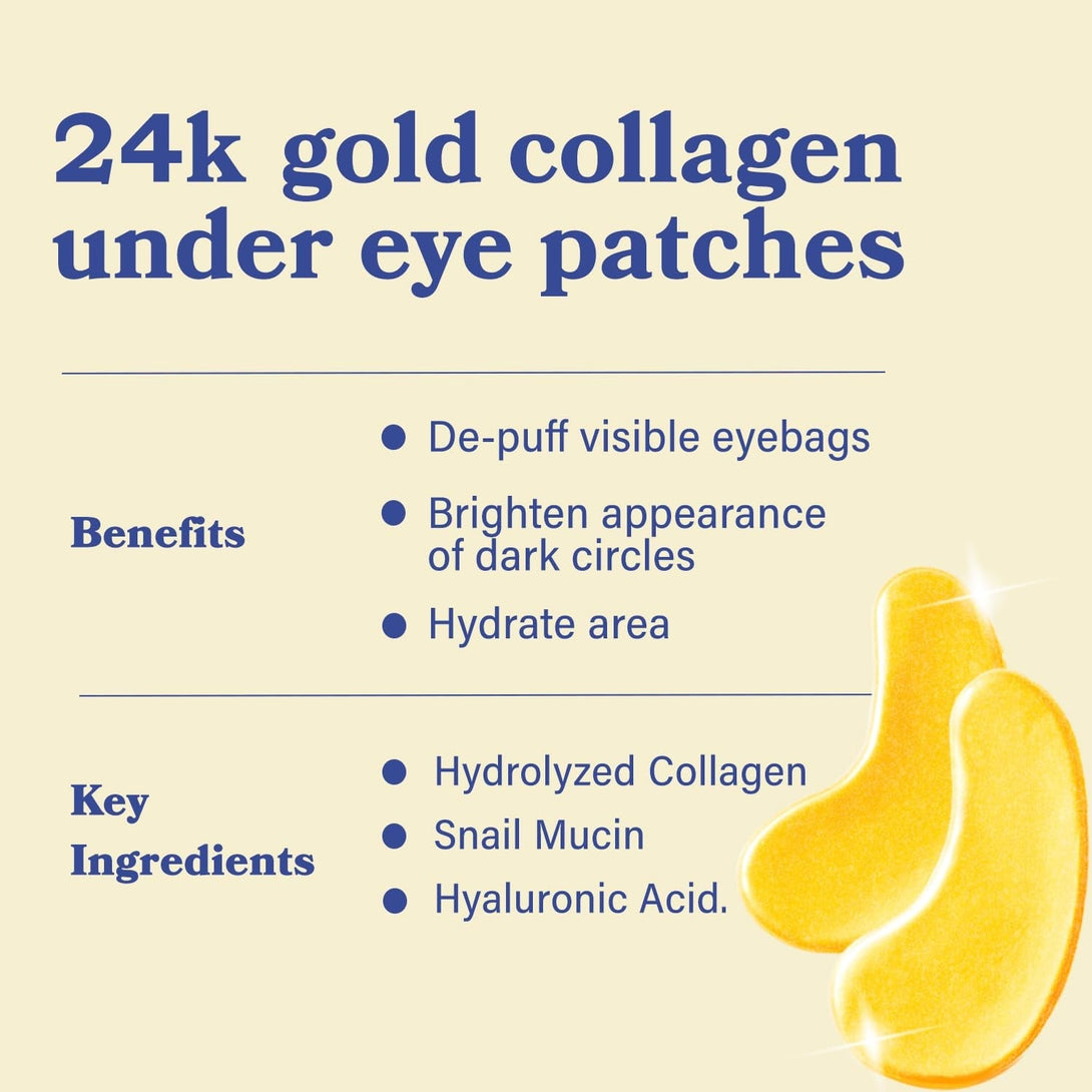 LE GUSHE under Eye Patches - Gold under Eye Masks for Dark Circles and Puffiness - with Collagen & Amino Acids - Gifts for Women - Bridesmaid Gifts (20 Pairs)