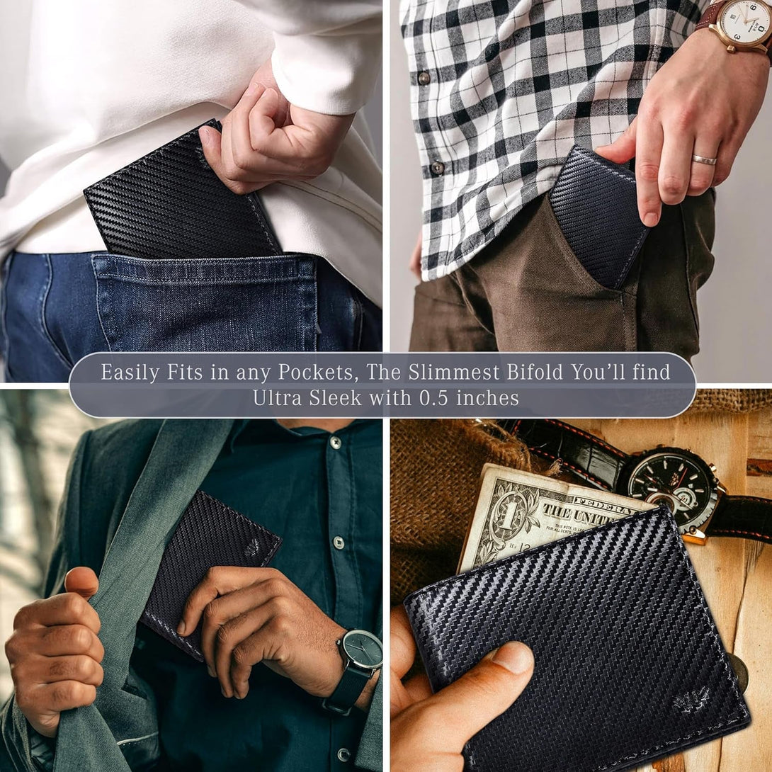 LUXEORIA Full Grain Genuine Leather Wallet for Men, Handcrafted Travel Wallet, Minimalist Mens Slim Bifold Wallet, Anti-Theft RFID Blocking Wallet for Men'S, Bi-Fold - Carbon