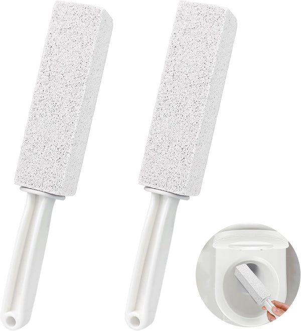 2 Pack Pumice Cleaning Stone with Handle, Toilet Bowl Cleaner Toilet Brush with Non-Slip Long Plastic Handle for Kitchen/Bath/Pool/Household Cleaning （White）