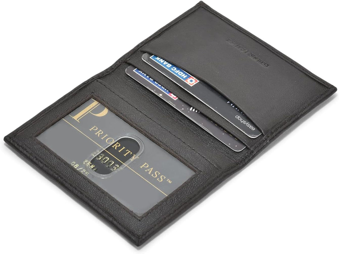 Leatherboss Genuine Leather Small Slim Bifold Wallet | Credit, Debit, ID Card Holder | Compact & Stylish with Clear ID Windows | Gift for Men, Black