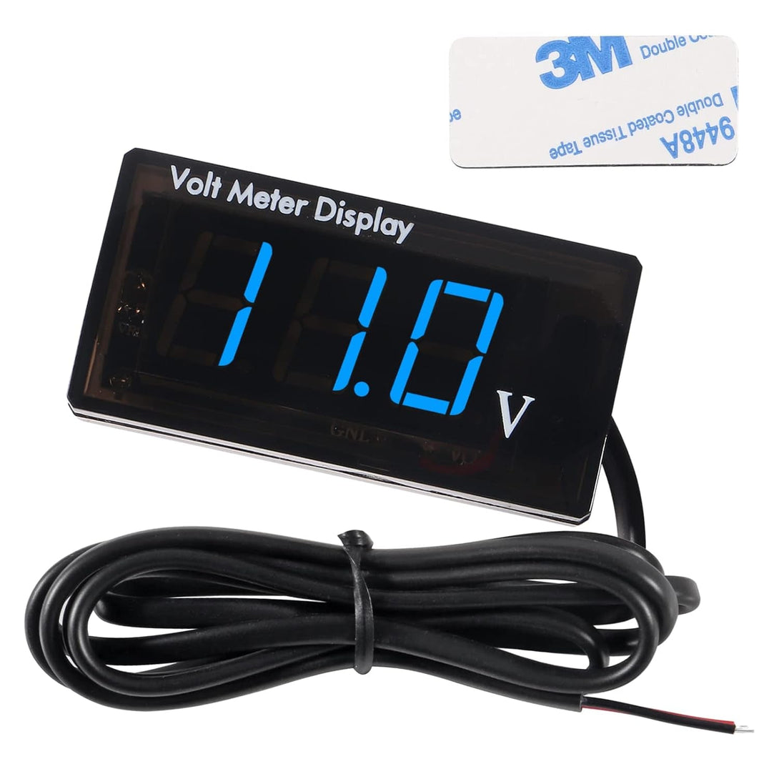 2Pcs DC 12V Car Digital Voltmeter Gauge LED Display DC 5-28V Voltage Mete Waterproof Voltage Display Voltmeter Gauge Meter Power Energy LED Volt Meter for Car Motorcycle (Blue)