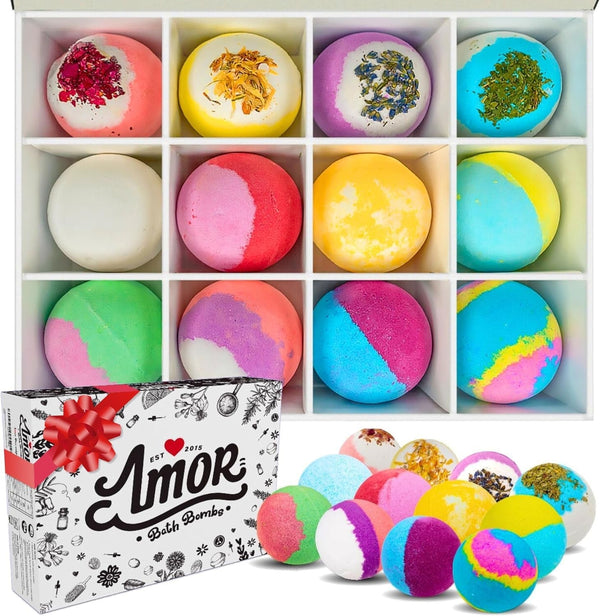 12 Large Bath Bombs Gift Set for Women - 3 Oz Handmade Organic Fizzies with Moisturizing Shea Butter - Perfect for Bubble Spa Relaxing - Gift for Her, Girls, Wife, Mother