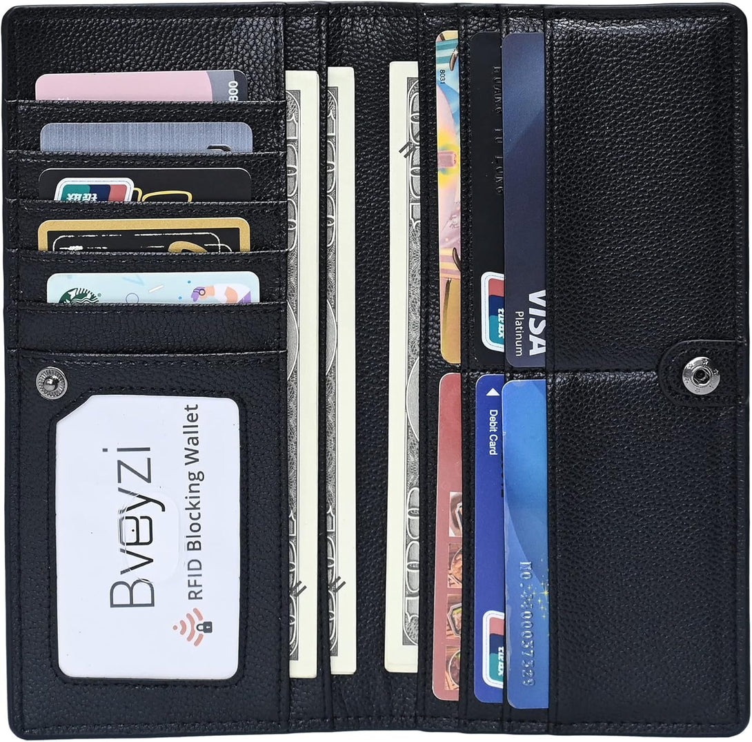 Bveyzi Ultra Slim Thin Leather RFID Blocking Credit Card Holder Bifold Clutch Wallets for Women