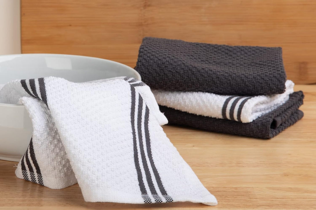 Sticky Toffee Cotton Kitchen Towels Dishcloths Set of 8, Gray and White Tea Towels, Reusable and Absorbent Cleaning Cloths, Oeko-Tex Cotton, 12 in X 12 In