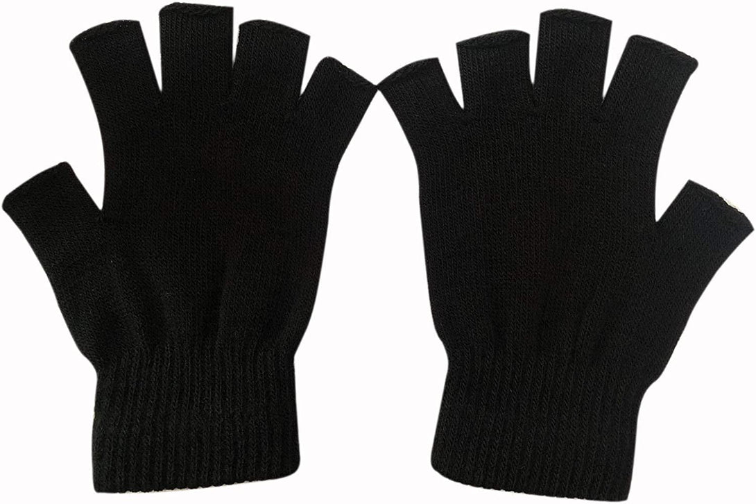 2 Pair Half Finger Gloves Winter Knit Touchscreen Warm Stretchy Mittens Fingerless Gloves in Common Size for Men and Women,Black