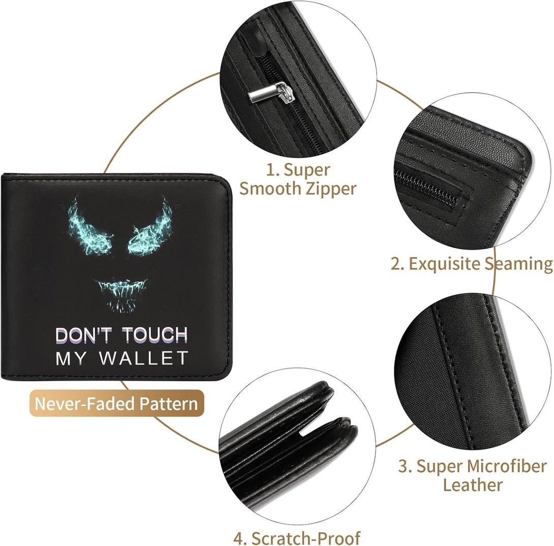 Cool Wallet- Funny Leather Credit Id Card Cash Holder Man Black Rfid Blocking Zipper Wallets with Coin Pocket Id Window Aesthetic Men Teen Boy Male Youth Guys