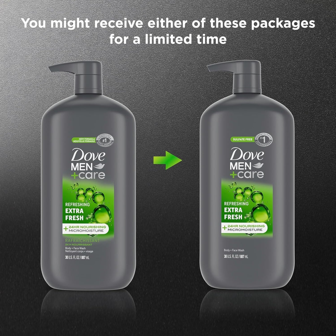 Dove Men+Care Body and Face Wash Refreshing Extra Fresh Men'S Body Wash with 24-Hour Nourishing Micromoisture Technology 30 Oz