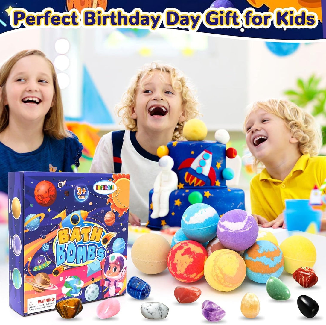 10 Pack Galaxy Bath Bombs for Kids with Surprise Toys inside Organic Bubble Bath Bombs with Solar System Gemstones Easter Christmas Birthday Gift for Kids Boys Girls