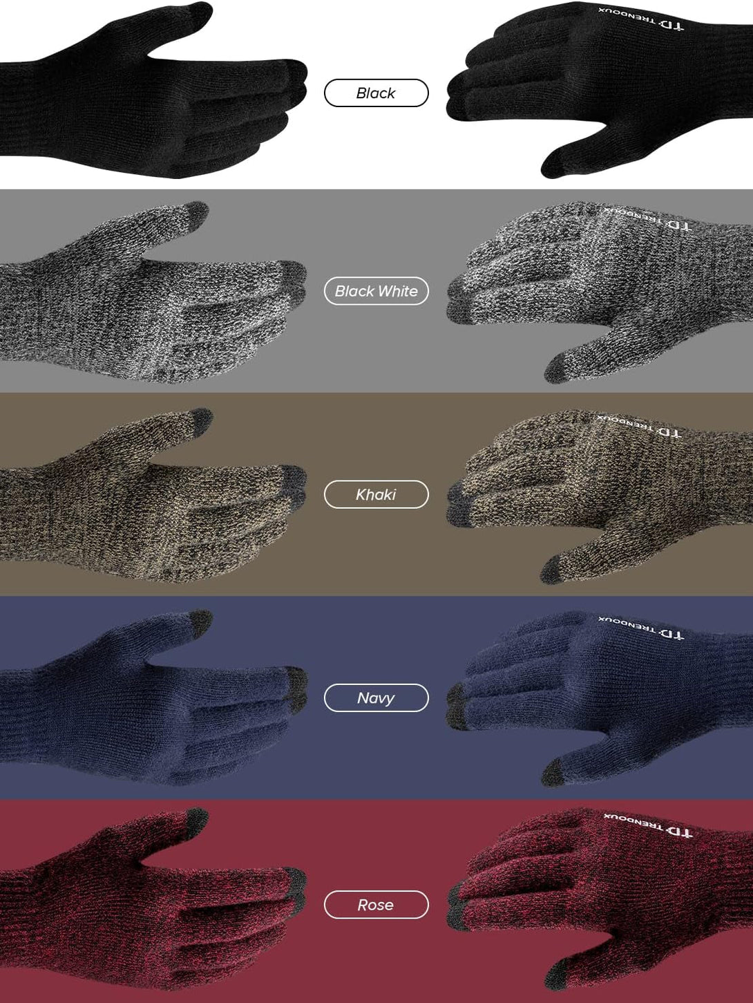 TRENDOUX Winter Gloves for Men Women, Cold Weather Warm Touchscreen Glove Unisex, Non-Slip, Elastic Cuff, Knit Stretchy