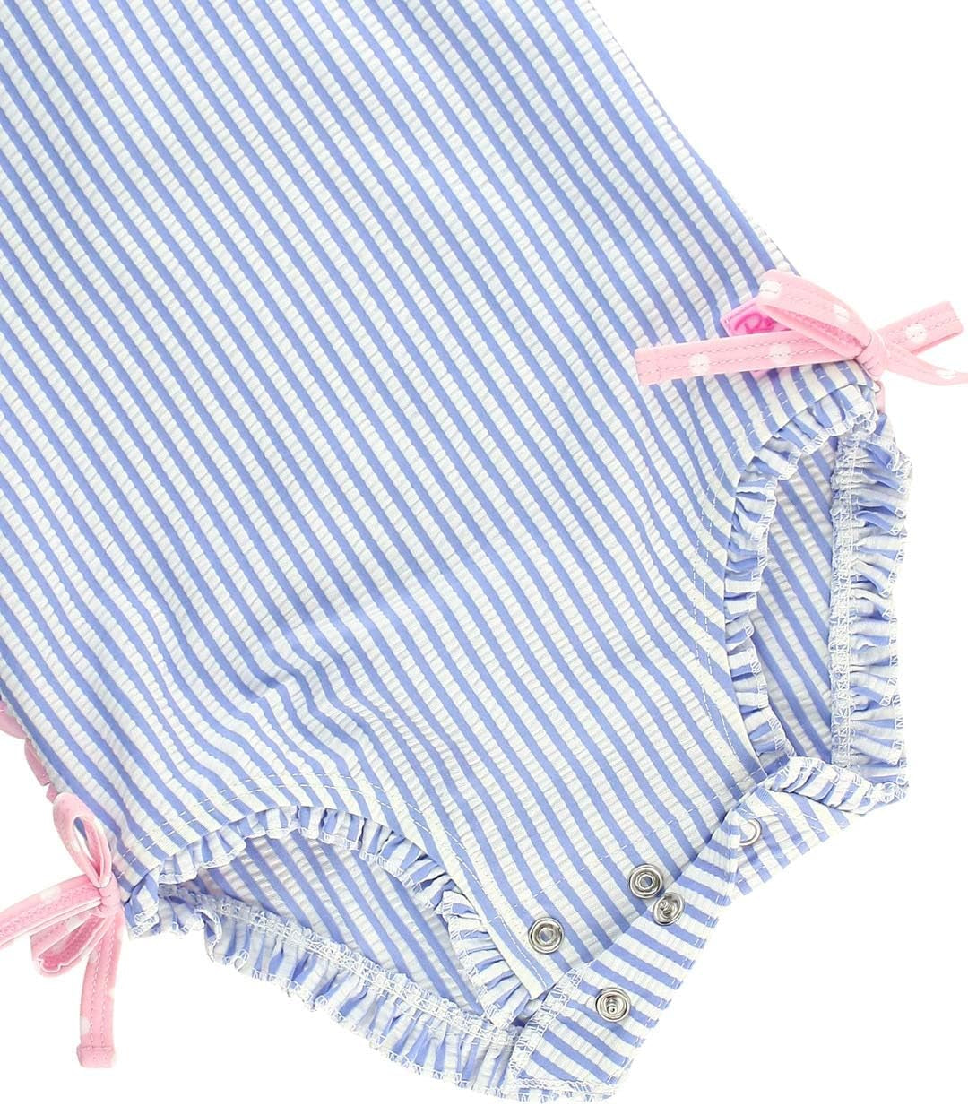 Rufflebutts Baby/Toddler Girls Seersucker Long Sleeve One Piece Rash Guard Swimsuit with UPF 50+ Sun Protection