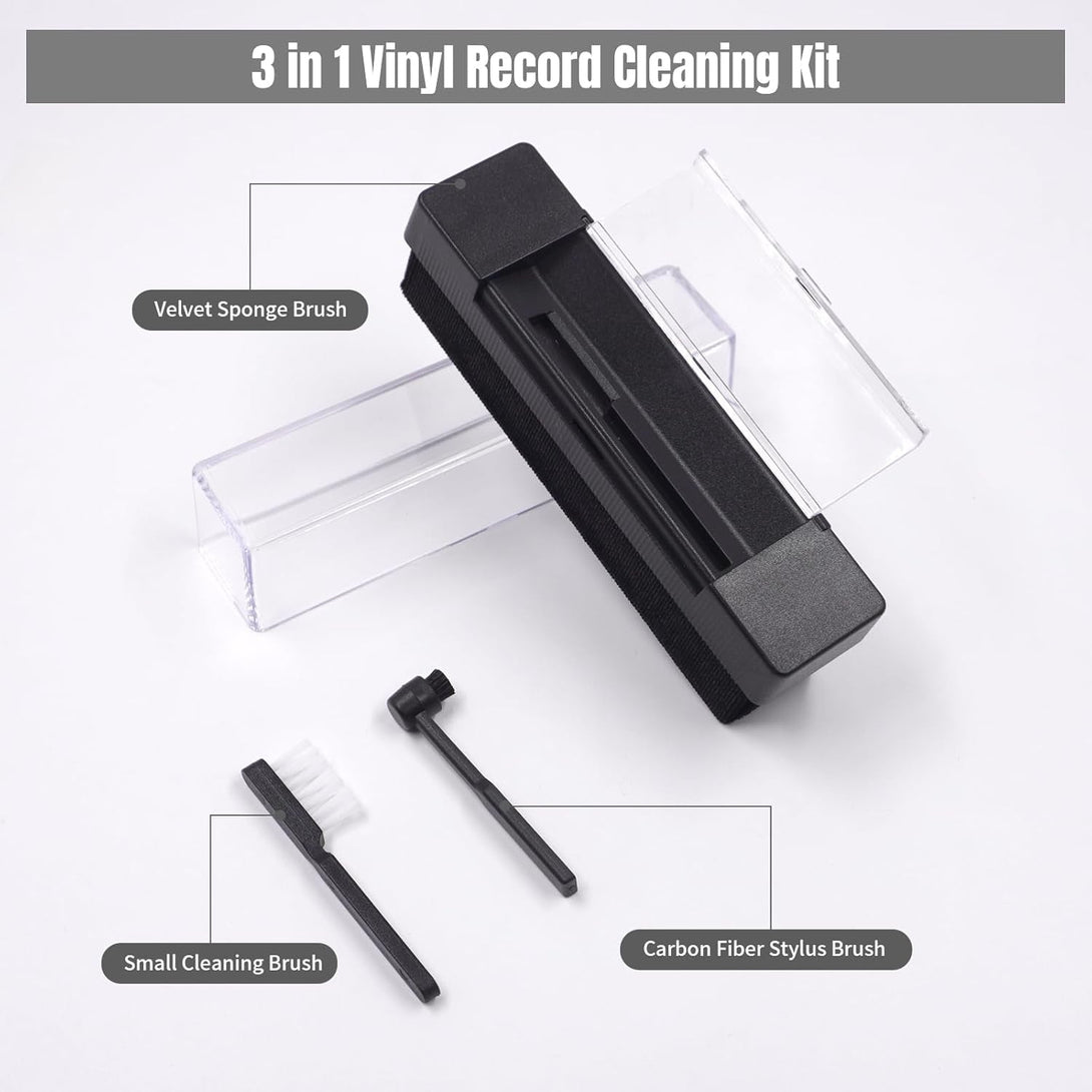 Sdroceryam Vinyl Record Cleaning Kit 3-In-1 Turntable Records Cleaner Anti-Static LP Velvet Record Cleaner Brush Stylus Brush for Record Player Turntable, Style A
