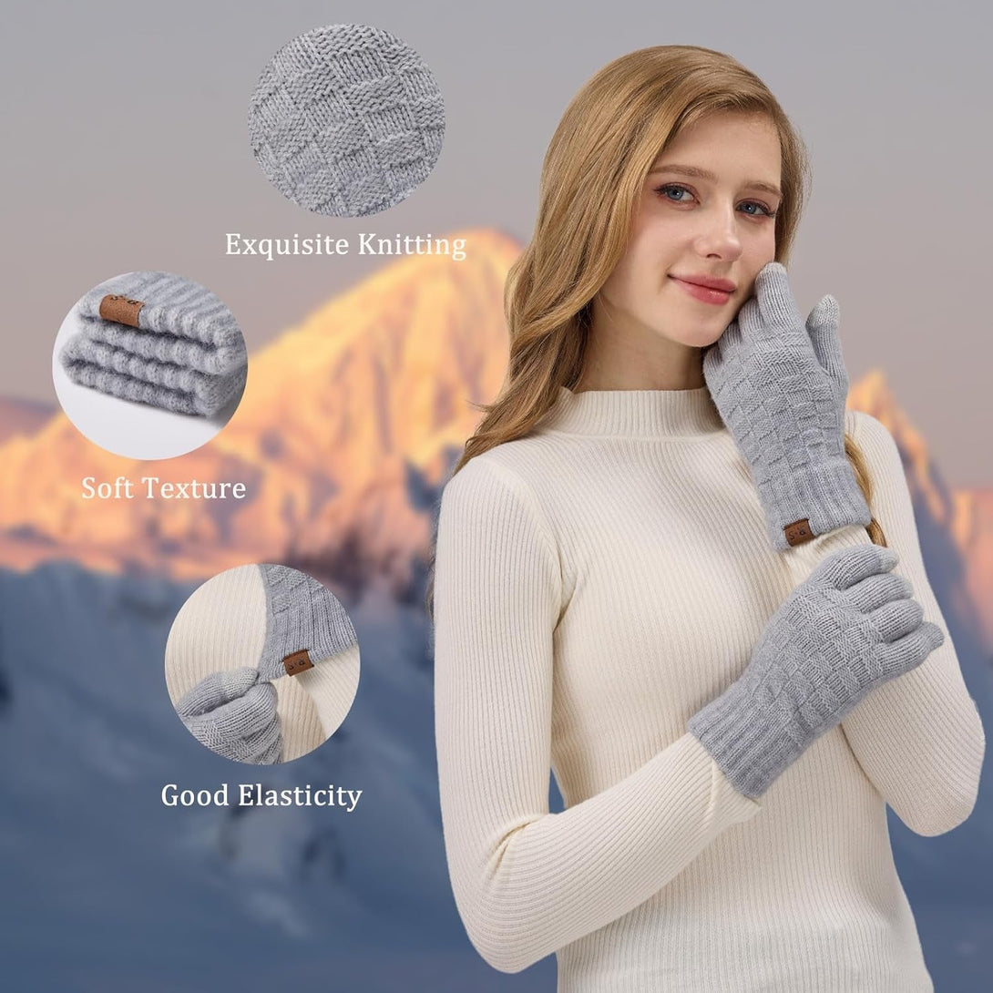 REACH STAR Winter Gloves for Women-Upgraded Touch Screen Elastic Thermal Knit Lining Warm Gloves for Cold Weather