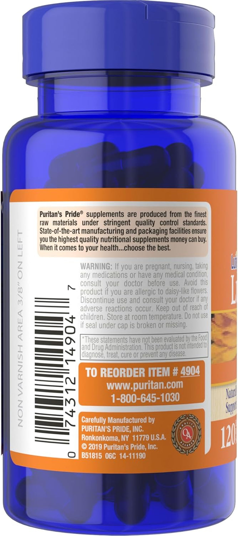 Puritan'S Pride Premium Lutigold Lutein Carotenoid 20Mg with Zeaxanthin for Men and Women, Dietary Supplement for Eye Health Support, 8 Month Supply, 120 Easy-To-Swallow Softgels, 2 Pack