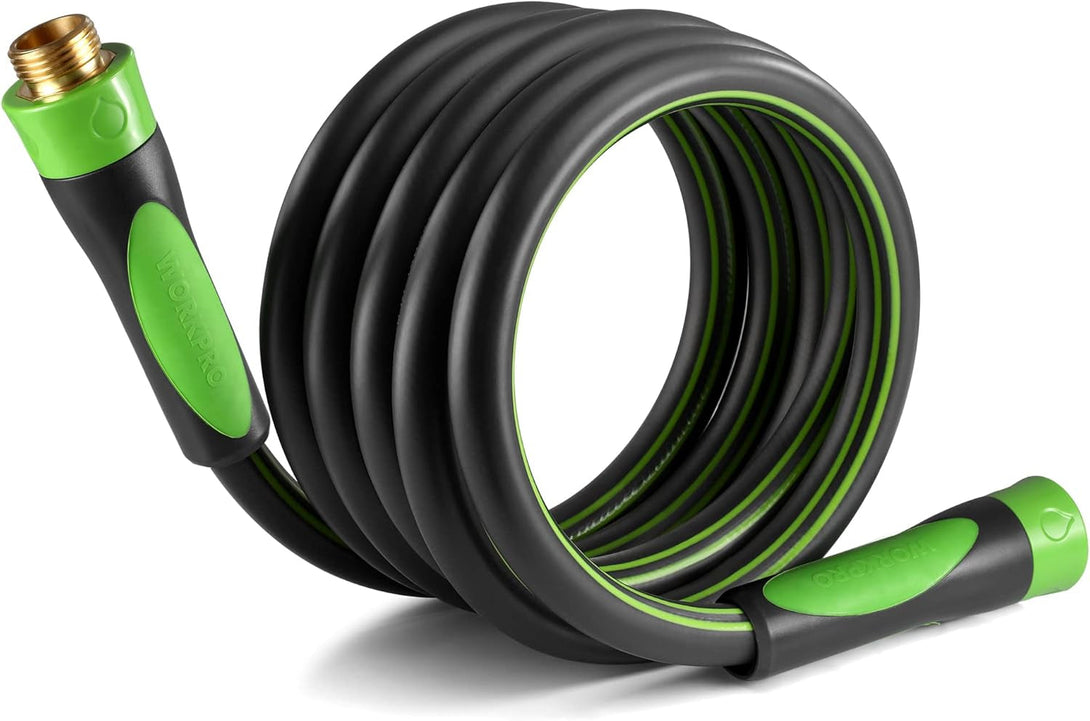 WORKPRO 5/8 in X 10 FT Garden Hose, Heavy Duty, Flexible, Lightweight Water Hose with Bi-Material 360° Rotation Handle, 3/4" GHT Solid Brass Fittings, for Outdoor, Lawn, Garden & Yard, Car Wash
