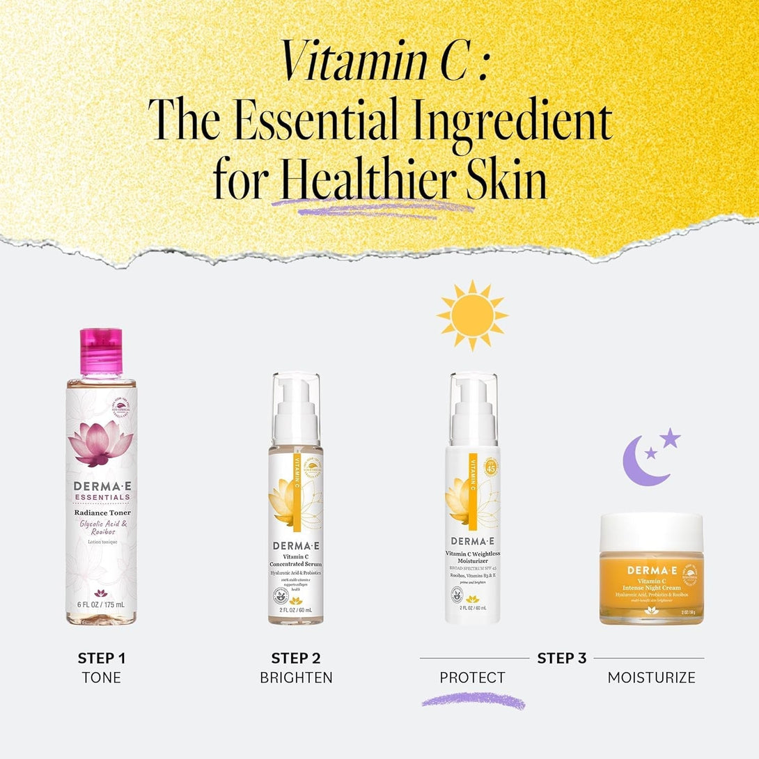 Derma E Vitamin C Weightless Moisturizer SPF 45 – Skin Brightening Face Cream with Mineral UVA/UVB Sunscreen – Hydrating Facial Moisturizer for Lines, Wrinkles and Uneven Tone, 2 Fl Oz