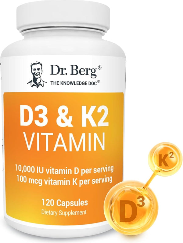 Dr. Berg Vitamin D3 K2 W/Mct Powder - Includes 10,000 IU of Vitamin D3, 100 Mcg MK7 Vitamin K2, Purified Bile Salts, Zinc & Magnesium for Ultimate Absorption - K2 D3 Vitamin Supplement - 120 Capsule